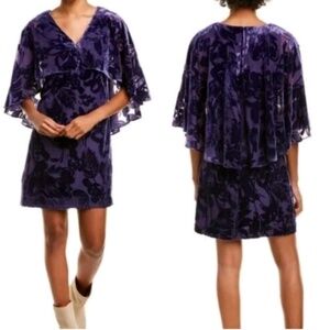 Trina Turk Purple Velvet Lace Sheath Dress With 3/4 Cape Sleeves Knee-Length